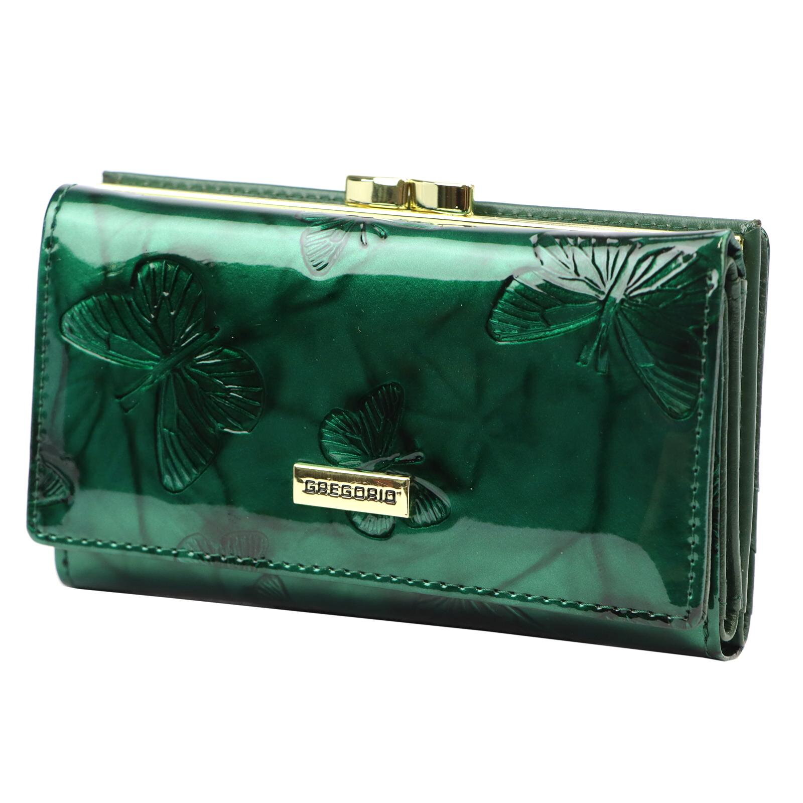 Dámska zelená lakovaná peňaženka Gregorio BTS-108 s motýľovým vzorom