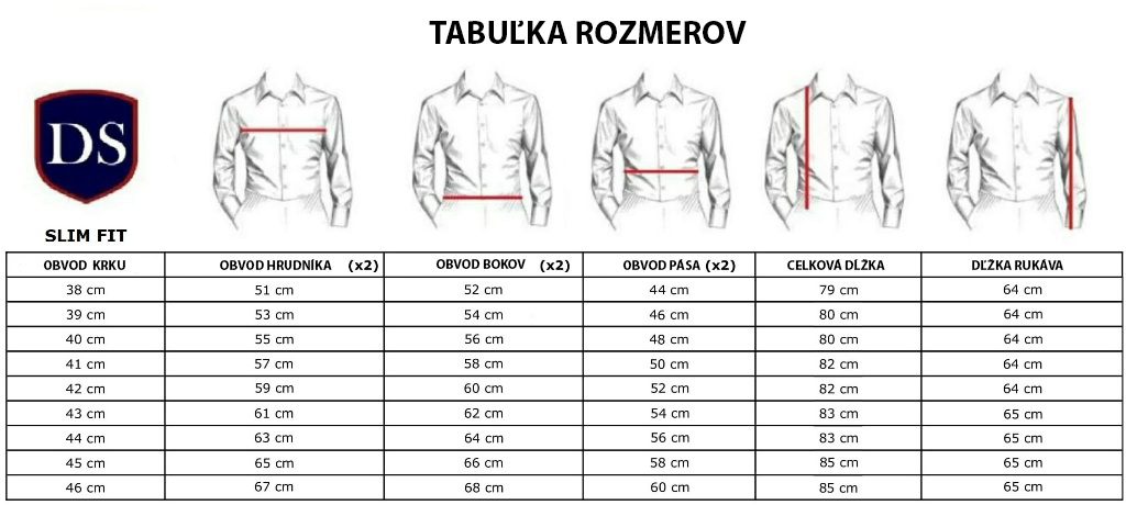 Tabuľka rozmerov.