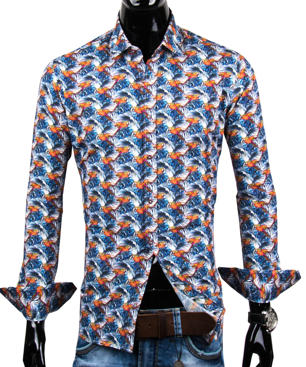 E-shop 30016-EM-397 Extravagantná košeľa so vzorom papagája EGO MAN