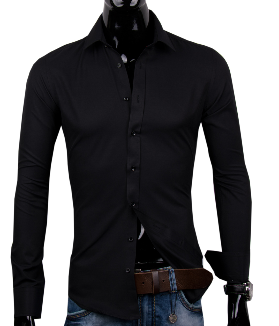 E-shop 12018-SE-2 Čierna pánska košeľa Di Selentino Salzburg Black - SLIM FIT