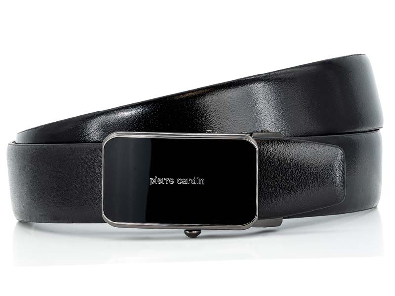 Pánsky čierny kožený opasok s automatickou prackou – Pierre Cardin