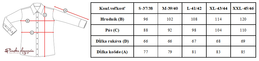 Tabuľka rozmerov.