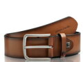 Koňakový pánsky kožený opasok Pierre Cardin s kovovou prackou