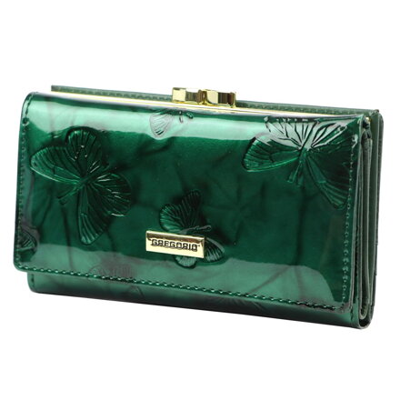 Dámska zelená lakovaná peňaženka Gregorio BTS-108 s motýľovým vzorom