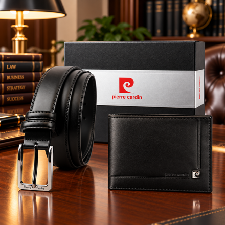 Darčekový set Pierre Cardin PCN 8  – kožená RFID peňaženka Pierre Cardin YS507.1 8806 RFID a čierny kožený opasok