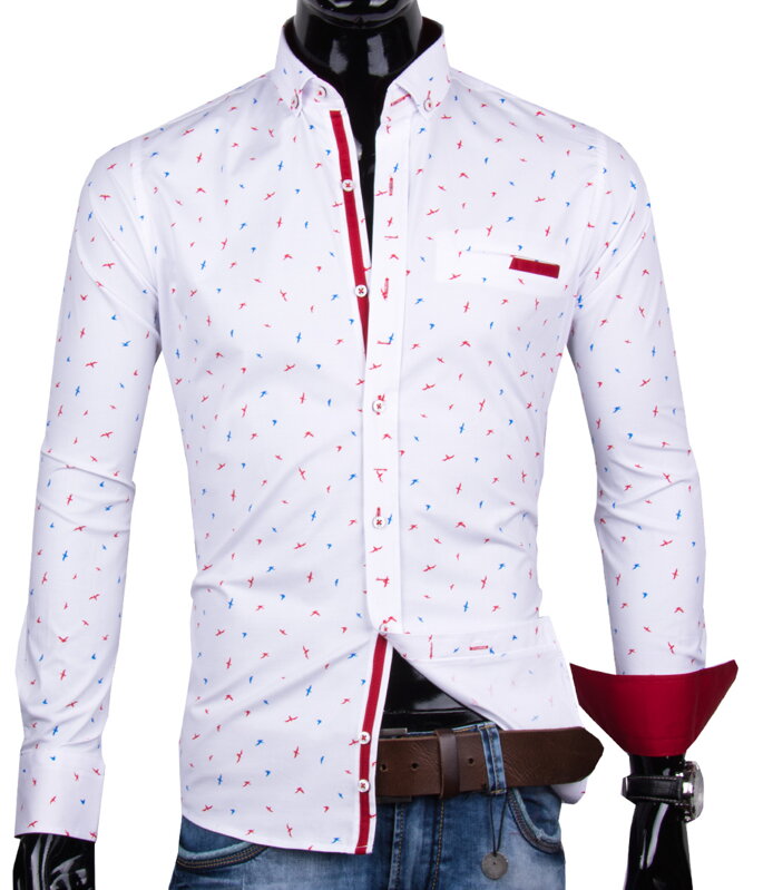 30016-EM-346 Biela košeľa s trendy vzorom EGO MAN - SLIM FIT