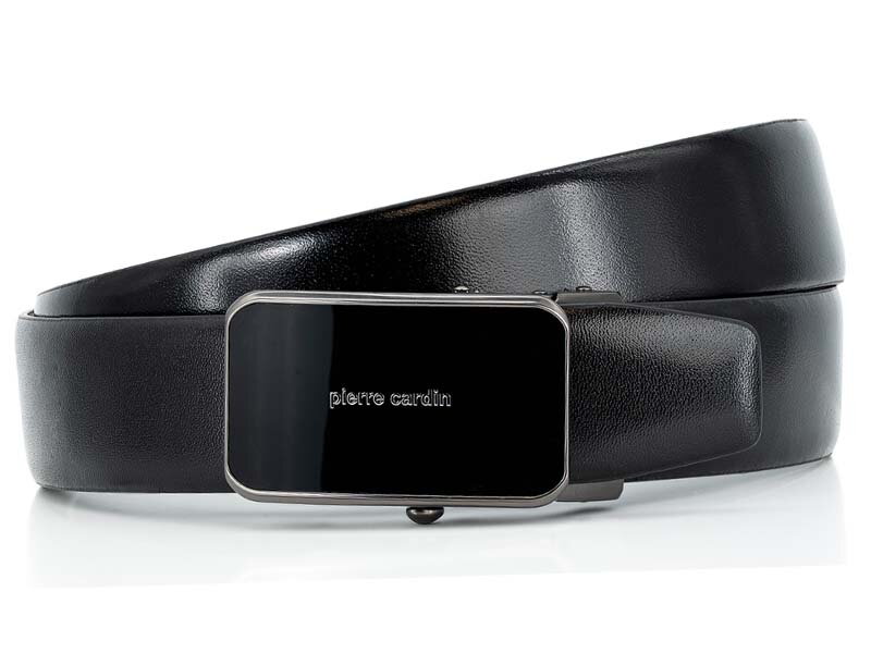 Pánsky čierny kožený opasok s automatickou prackou – Pierre Cardin
