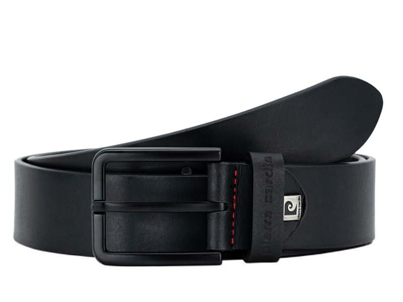 Čierny pánsky kožený opasok Pierre Cardin s matnou prackou