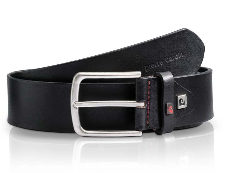 Čierny pánsky kožený opasok Pierre Cardin s elegantnou prackou