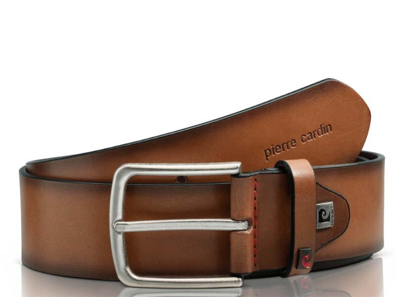 Koňakový pánsky kožený opasok Pierre Cardin s kovovou prackou