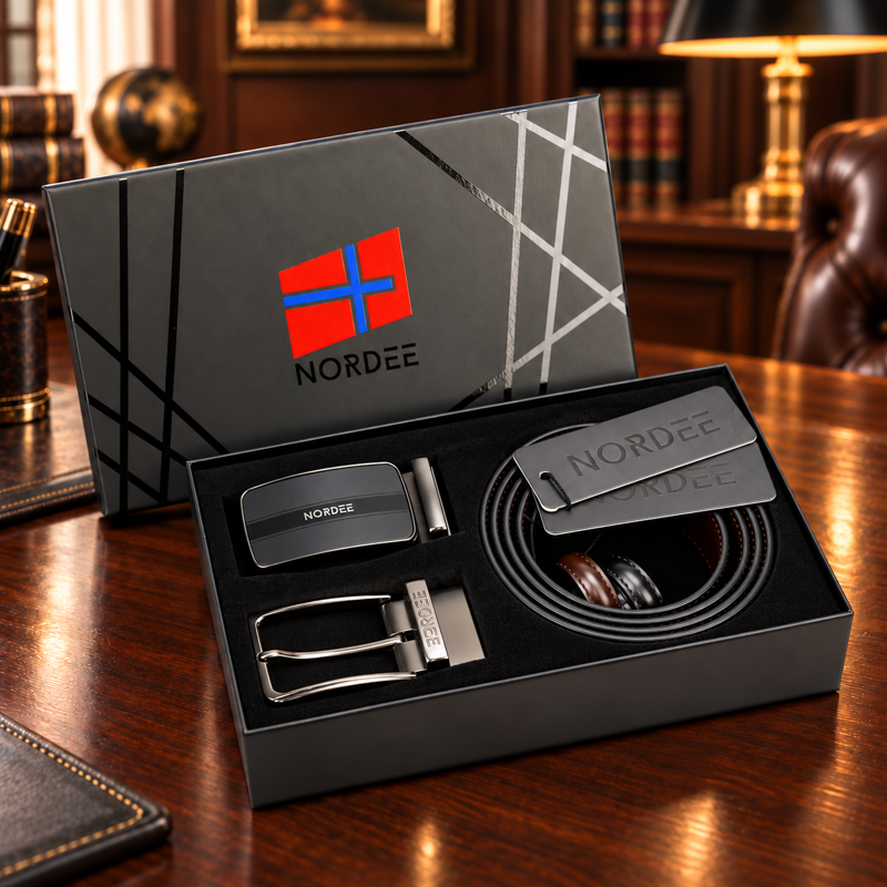 Elegantná súprava Nordee SDK-003 – čierno-hnedý opasok a dve pracky