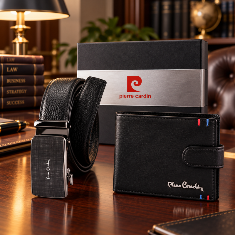 Darčekový set Pierre Cardin PCN-2 – kožená peňaženka YS606 8806A a čierny opasok 661 HY09