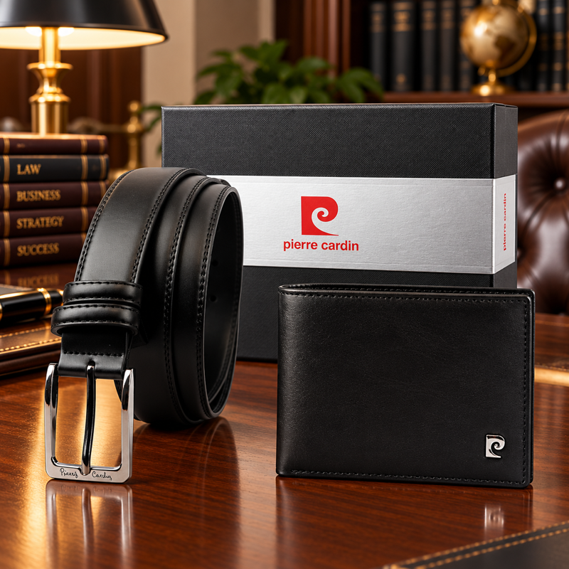 Darčekový set Pierre Cardin PCN - 7 kožená peňaženka YS603 8806 a opasok PARURE05 BLACK SILVER 