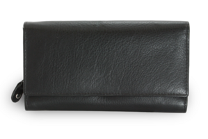Černá dámská psaníčková kožená peněženka s klopnou