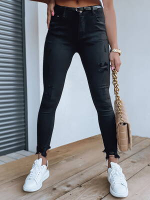 Čierne dámske džínsy s odreninami