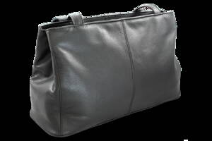 Černá kožená dvouzipová kabelka se dvěma popruhy 212-2092-60