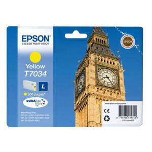 Epson originál ink C13T70344010, L, yellow, 800str., Epson WorkForce Pro WP4000, 4500 series, žltá