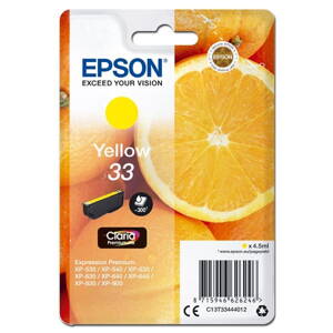 Epson originál ink C13T33444012, T33, yellow, 4,5ml, Epson Expression Home a Premium XP-530,630,635,830, žltá