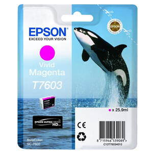 Epson originál ink C13T76034010, T7603, vivid magenta, 25,9ml, 1ks, Epson SureColor SC-P600, purpurová