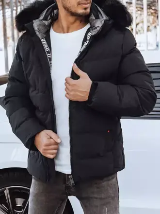 Prešívaná čierna bunda s kapucňou