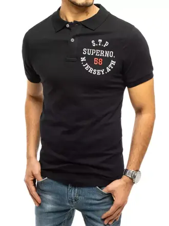 Čierne POLO tričko s ozdobnými výšivkami.