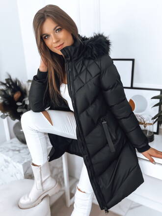 Zimná čierna dámska bunda s kapucňou