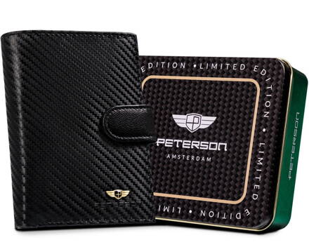 Veľká pánska kožená peňaženka s uhlíkovým poťahom - Peterson