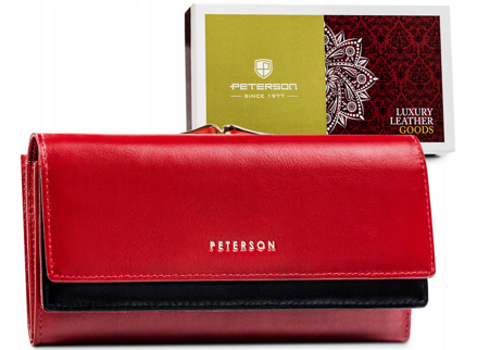 Veľká, kožená dámska peňaženka so zapínaním na patentku i bigiel — Peterson