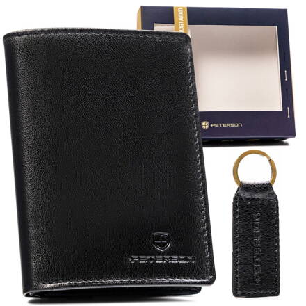Darčeková sada: pánska vertikálna kožená peňaženka a kľúčenka - Peterson