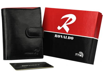 Zapínaná, vertikálna pánska peňaženka z lesklej prírodnej kože - Ronaldo