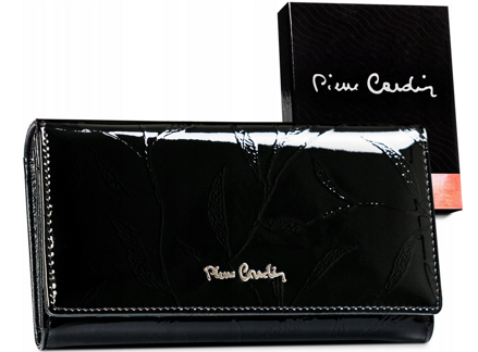 Veľká dámska patentovaná peňaženka s motívom listov, prírodná koža — Pierre Cardin