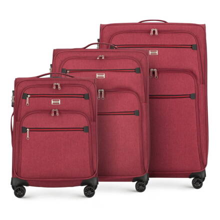 Sada mäkkých kufrov s červeným zipsom 56-3S-50S-31
