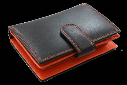 Černooranžová dámská kožená peněženka se zápinkou 511-8313-60/84