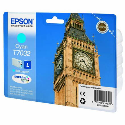 Epson originál ink C13T70324010, L, cyan, 800str., Epson WorkForce Pro WP4000, 4500 series, azurová