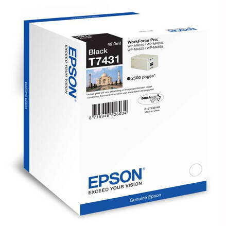 Epson originál ink C13T74314010, black, 2500str., 49ml, Epson WorkForce Pro WP-M4525 DNF, WP-M4015 DN, čierna