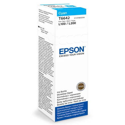 Epson originál ink C13T66424A, cyan, 70ml, Epson L100, L200, L300, azurová