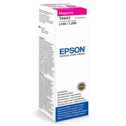 Epson originál ink C13T66434A, magenta, 70ml, Epson L100, L200, L300, purpurová