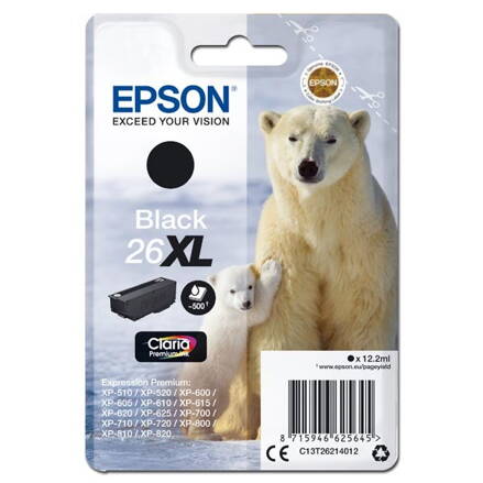 Epson originál ink C13T26214012, T262140, 26XL, black, 12,2ml, Epson Expression Premium XP-800, XP-700, XP-600, čierna