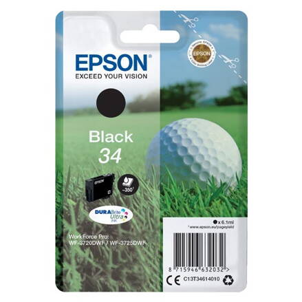 Epson originál ink C13T34614010, T346140, black, 6.1ml, Epson WF-3720DWF, 3725DWF, čierna