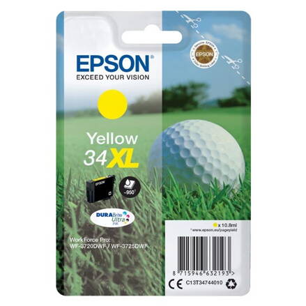 Epson originál ink C13T34744010, T347440, 34XL, yellow, 10.8ml, Epson WF-3720DWF, 3725DWF, žltá