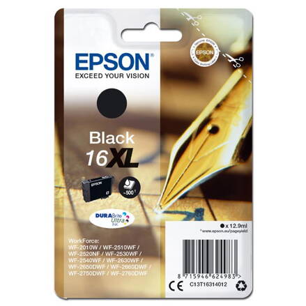 Epson originál ink C13T16314012, T163140, 16XL, black, 12.9ml, Epson WorkForce WF-2540WF, WF-2530WF, WF-2520NF, WF-2010, čierna