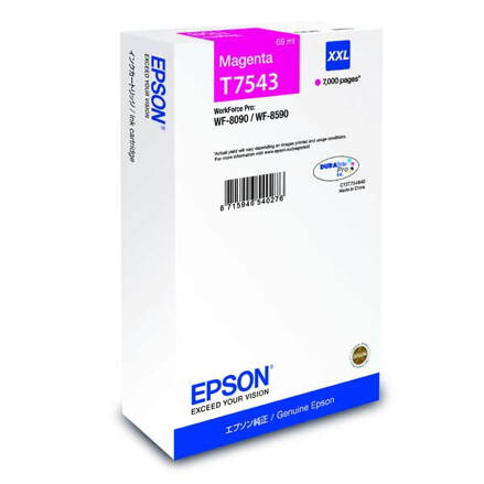 Epson originál ink C13T754340, T7543, XXL, magenta, 69ml, Epson WorkForce Pro WF-8090DW, WF-8590DWF, purpurová