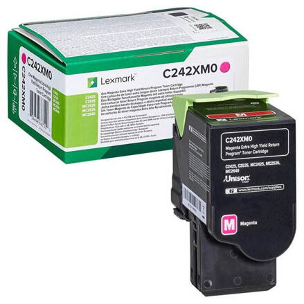 Lexmark originál toner C242XM0, magenta, 3500str., extra high capacity, return, Lexmark C2425dw,C2535dw,MC2425adw,MC2535adwe,MC264, purpurová