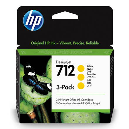HP originál ink 3ED79A, HP 712, yellow, 29ml, HP 3-pack DesignJet Studio,T210,T230,T250,T630,T650, žltá