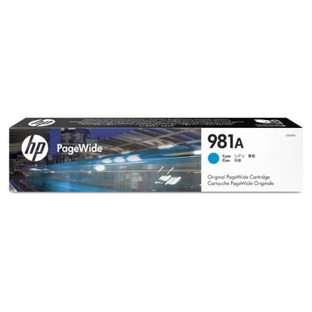 HP originál ink J3M68A, HP 981A, cyan, 6000str., 70ml, HP PageWide Enterprise Color 556, MFP 586, azurová