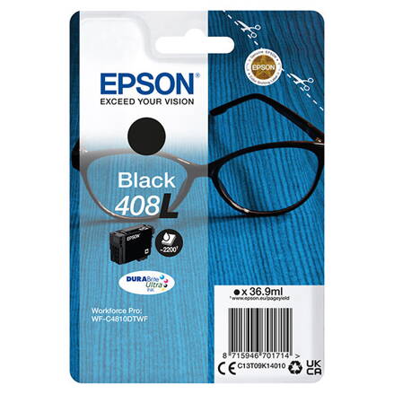 Epson originál ink C13T09K14010, T09K140, 408L, black, 36.9ml, Epson WF-C4810DTWF, čierna