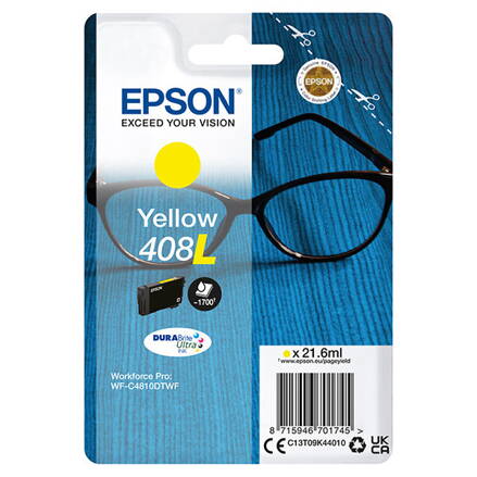 Epson originál ink C13T09K44010, T09K440, 408L, yellow, 21.6ml, Epson WF-C4810DTWF, žltá