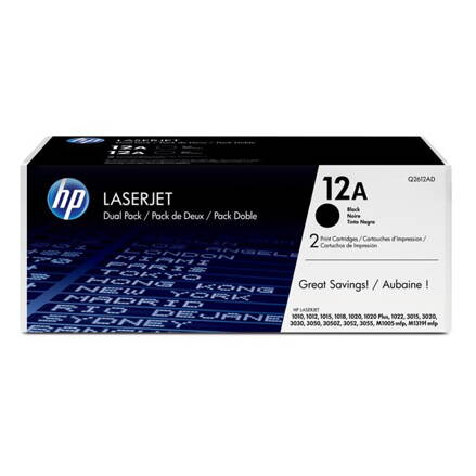 HP originál toner Q2612AD, black, 4000 (2x2000)str., HP 12A, HP LaserJet 1010, 1012, 1015, 1020, 1022, 3015, 3020, dual pack, 2ks,, čierna