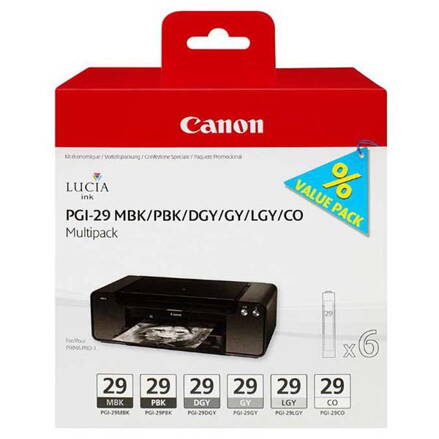 Canon originál ink PGI-29 MBK/PBK/DGY/GY/LGY/CO Multi pack, black/grey, 4868B018, Canon Pixma Pro 1, čierna