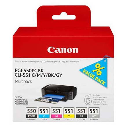 Canon originál ink PGI-550/CLI-551PGBK/C/M/Y/BK/GY Multipack, black/color, 6496B005, Canon PIXMA iP8750, MG7150, MG6350